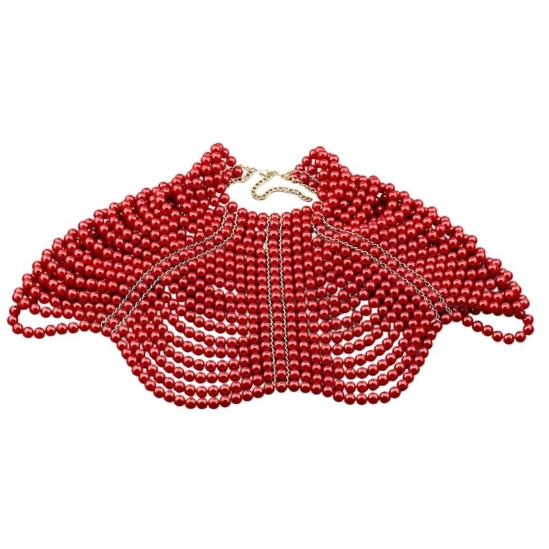 Body Jewelry Necklace - 49MD Eleganter Damen-Schal mit mehrlagigen Perlen,