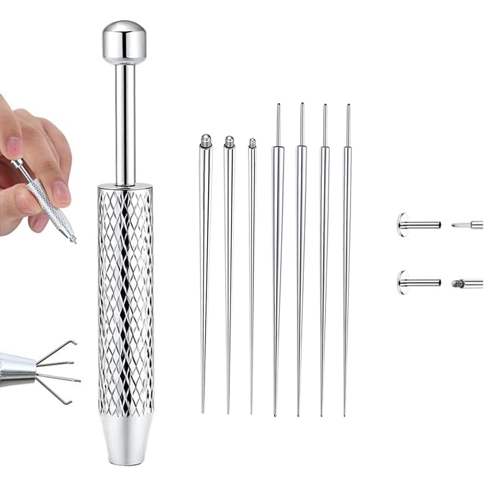 Body Jewelry Kit - Piercing-Taper-Kugelgreifer-Werkzeug für Edelstahl-Flachohrringe, Applikator-Werkzeug, Einführstift, Gewinde-Körperschmuck-Set