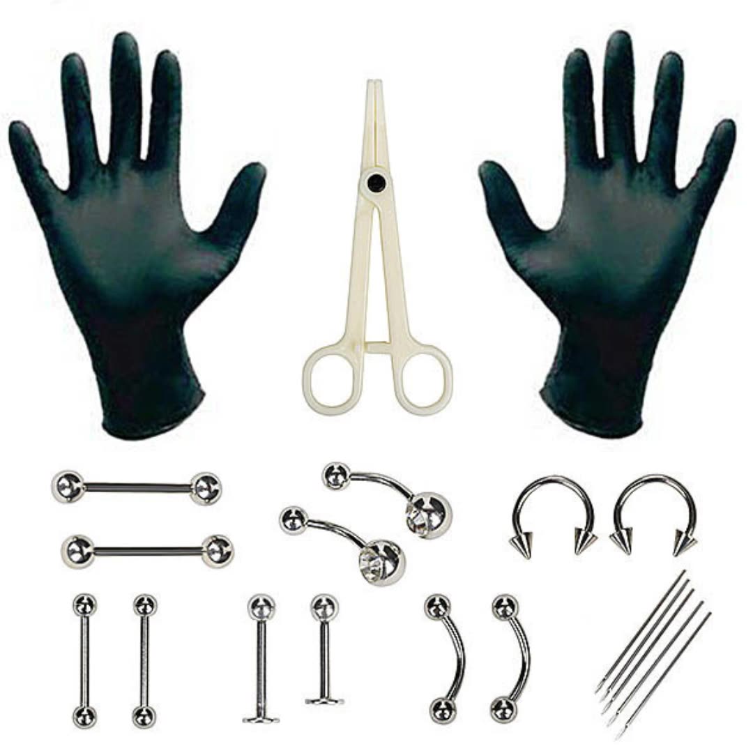Body Jewelry Kit - 1 Satz professionelles Einweg-Körperpiercing-Werkzeug-Set, Piercing-Nadelklemme, Werkzeuge