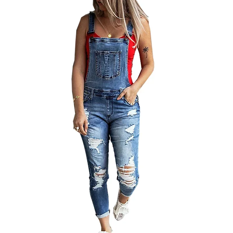 Body Jewelry Plus - Frauen Sexy Ripped Loch Denim Overall