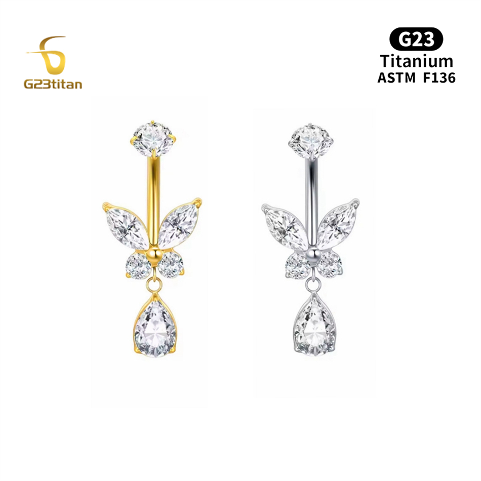 Body Jewelry For Sensitive Skin - Titan-Butterfly-Bauchnabelpiercing, hypoallergen, 14G, innenliegendes Gewinde, mit