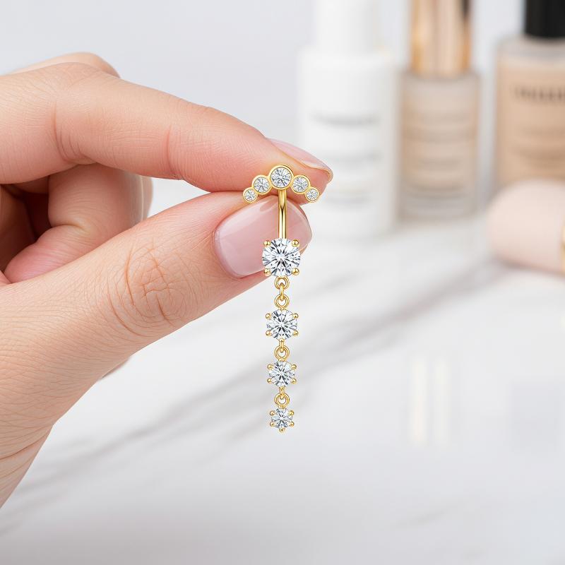 Body Jewelry For Sensitive Skin - 5 Stück Edelstahl Bauchnabelringe mit Strass