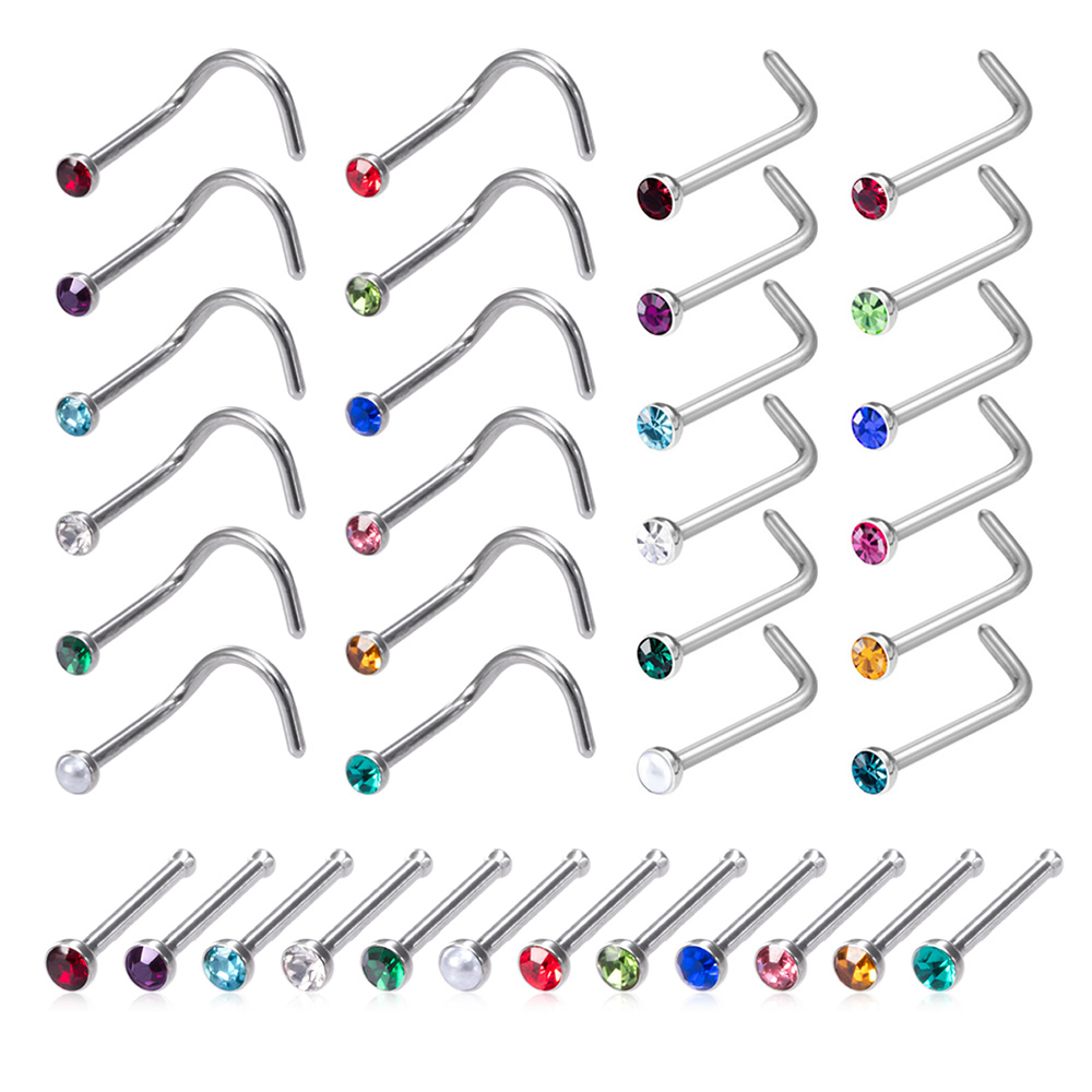 Nostril Screw Pin - 12PCS Geburtsstein CZ Nasenstecker Ringe für
