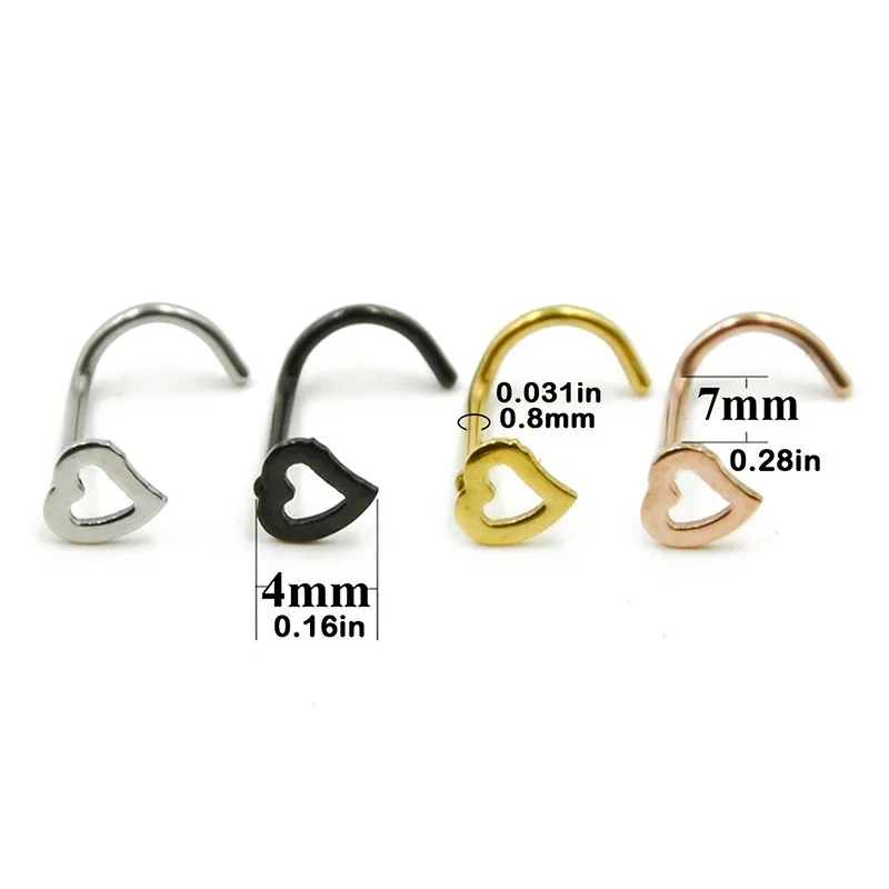 5-teiliges hohles Herz-Nasenbo – Nostril Screw Pin Bewertung und Preis