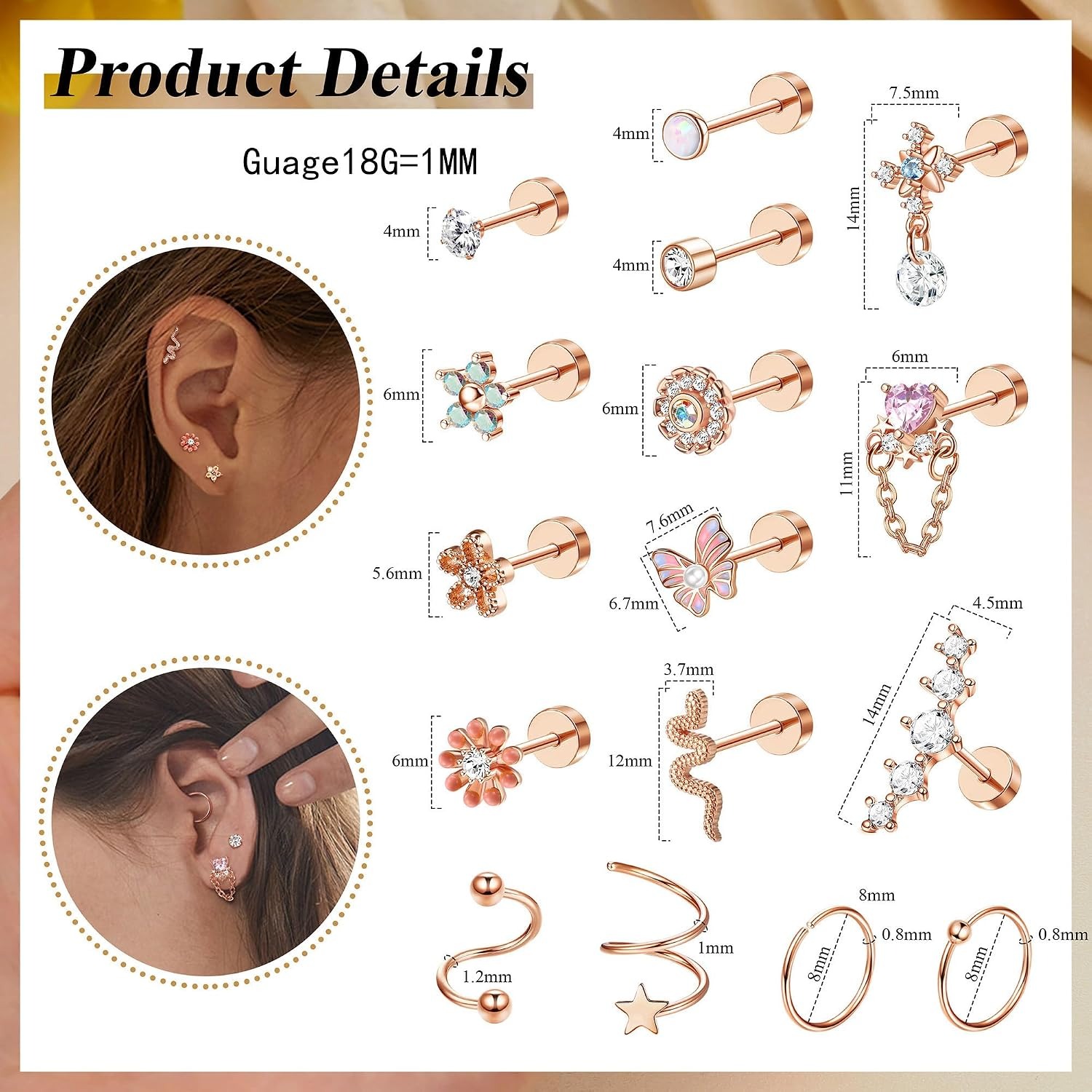 ORAZIO 18-teiliges Set Knorpel – Body Jewelry For Sensitive Skin Bewertung und Preis