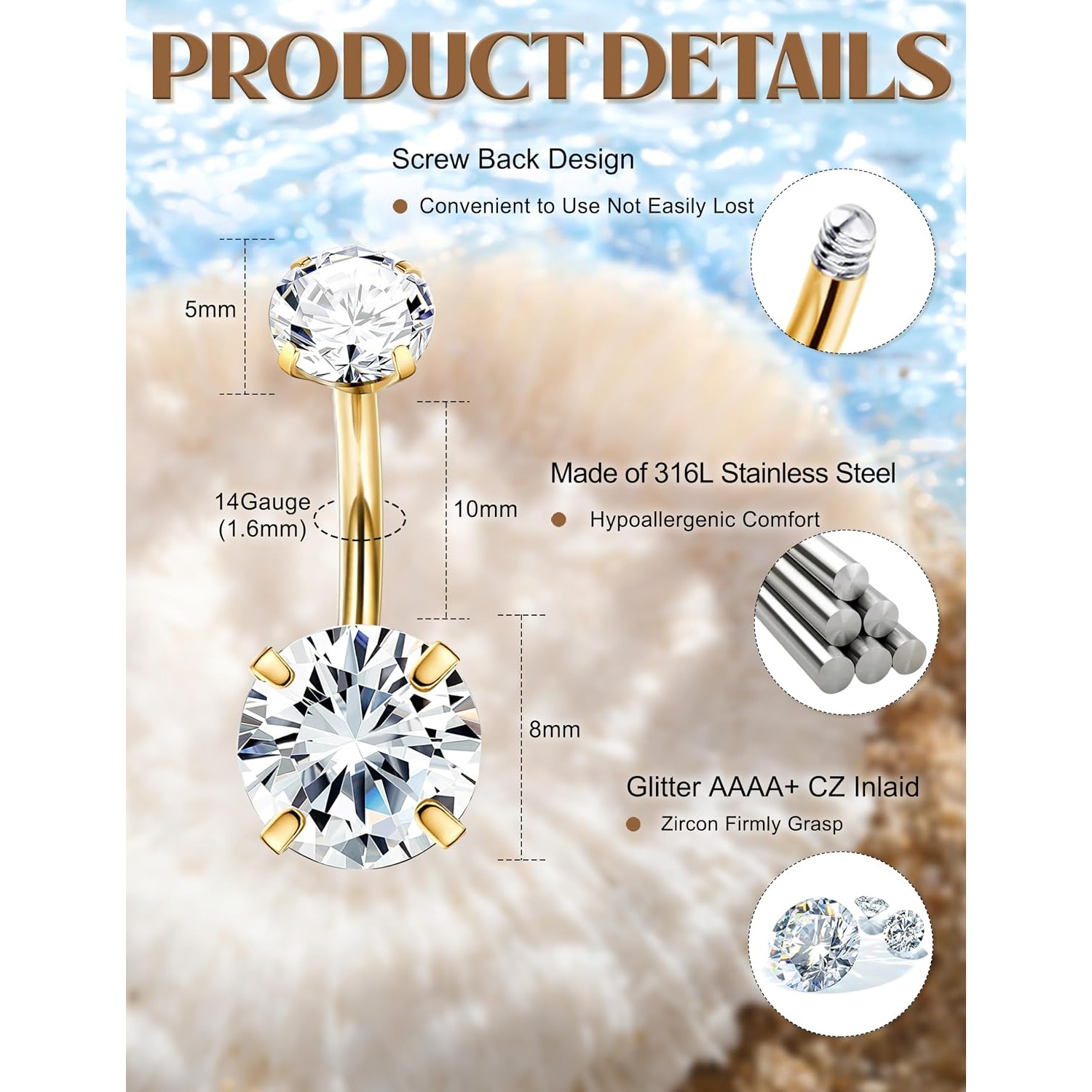 FASACCO 1 Stück 14G Bauchnabel – Body Jewelry For Sensitive Skin Bewertung und Preis