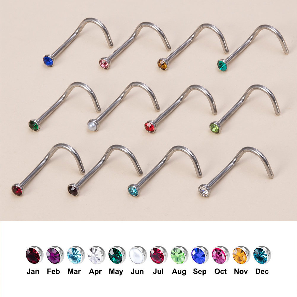 12PCS Geburtsstein CZ Nasenste – Nostril Screw Pin Bewertung und Preis