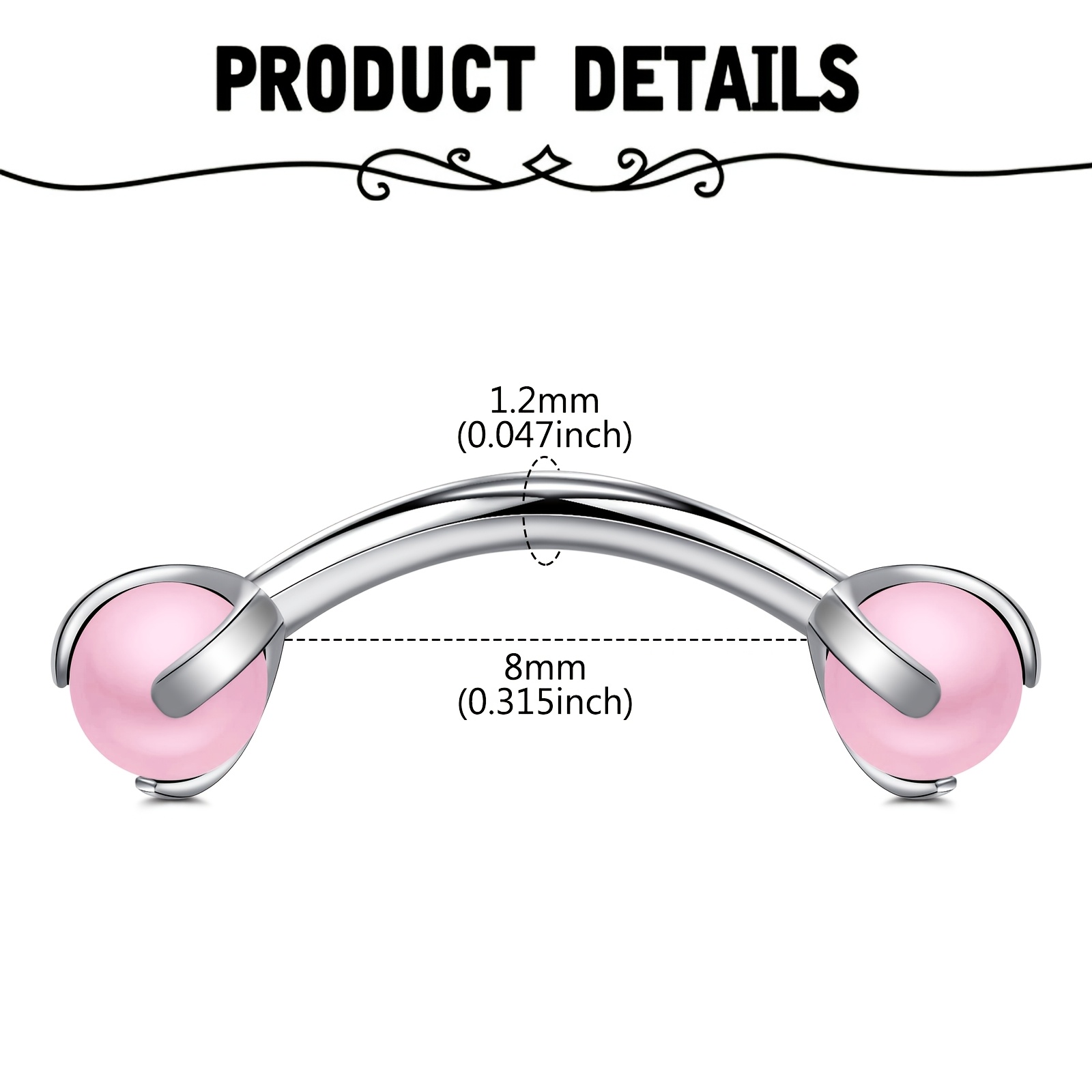 Gebogene Barbell mit Kunstperl – Body Jewelry Measurements Bewertung und Preis